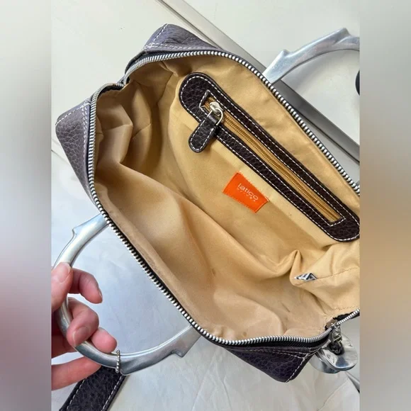 Latica Vintage Y2K Pebbled Leather Barrel Bag | Purple Silver Handle - Picture 7 of 17